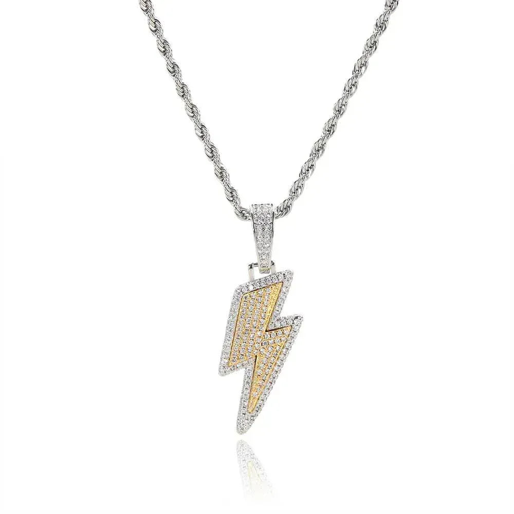 Custom Lightning Bolt Pendant Necklace with Zircon Stones for Men | Caratix Jewelry - CaratixJewelry