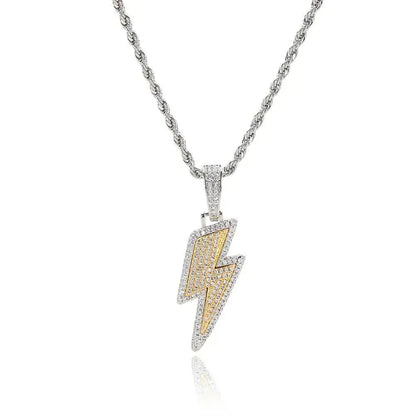 Custom Lightning Bolt Pendant Necklace with Zircon Stones for Men | Caratix Jewelry - CaratixJewelry