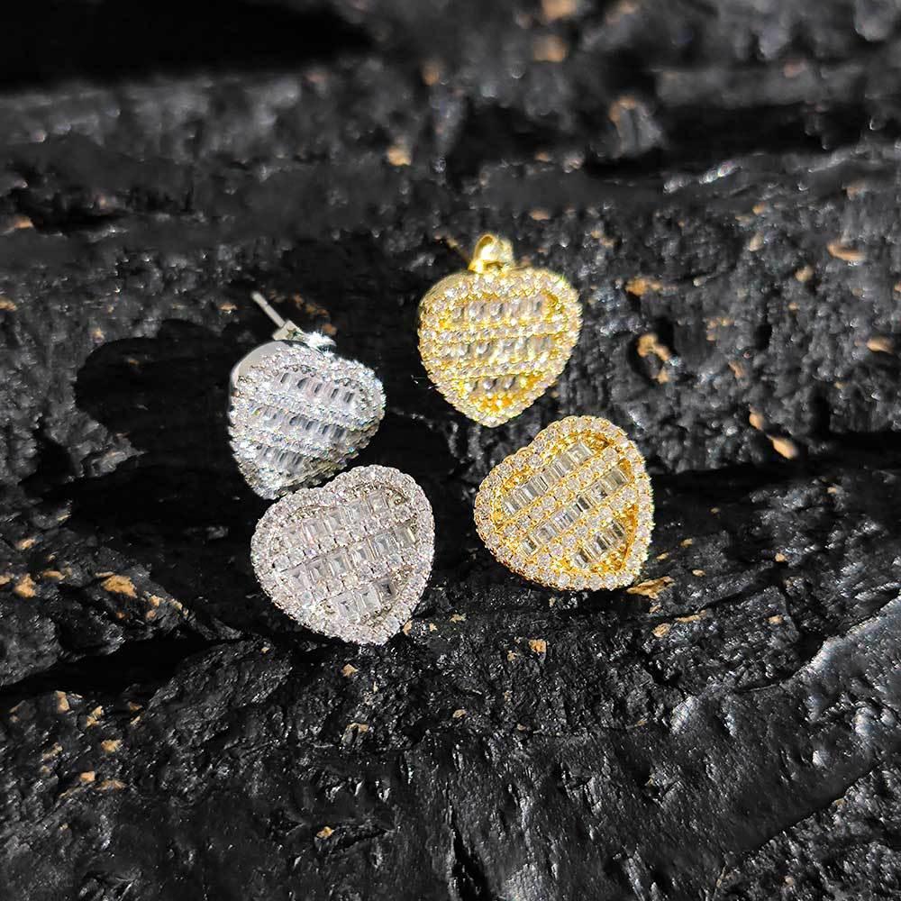 Heart-Shaped Zircon Earrings with Square and Round Design for Men and Women | Vintage Hip Hop Jewelry | Caratix Jewelry - CaratixJewelry