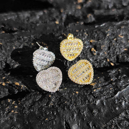 Heart-Shaped Zircon Earrings with Square and Round Design for Men and Women | Vintage Hip Hop Jewelry | Caratix Jewelry - CaratixJewelry