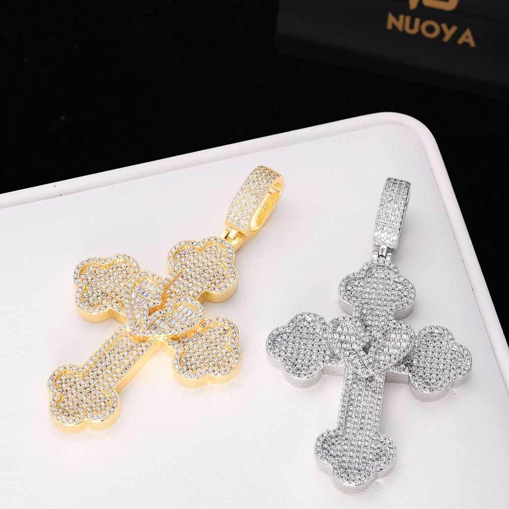 Iced Out Broken Heart Cross Pendant Necklace Zircon Chrome Heart Crossr Style | Caratix Jewelry - CaratixJewelry