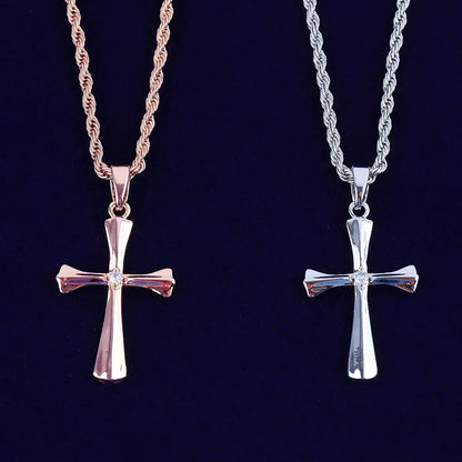 Sleek Iced Out Flat Cross Pendant | Women's Minimalist Hip Hop Necklace | Premium Copper CZ Modern Jewelry | Clean Aesthetic Bling | Caratix - CaratixJewelry