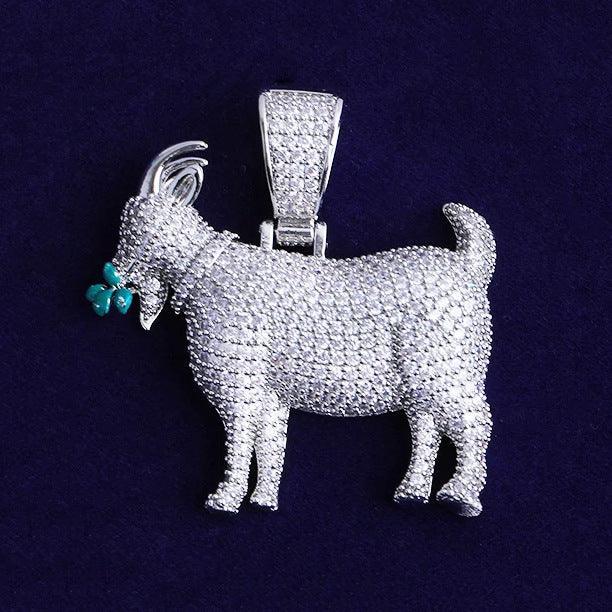 Iced Out "Grazing Goat" G.O.A.T. Pendant | Men's Real Copper CZ Necklace - CaratixJewelry