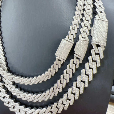 10/12/15mm Moissanite Cuban Link Necklace | S925 Silver Iced Out Chain - CaratixJewelry