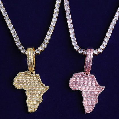 Iced Out Africa Map Pendant | Men's Real Copper CZ Motherland Necklace - CaratixJewelry