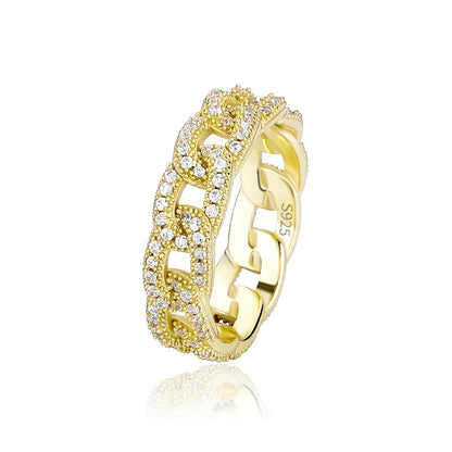 S925 Sterling Silver Cuban Link Cross Ring | Iced Out Hollow Band | Caratix