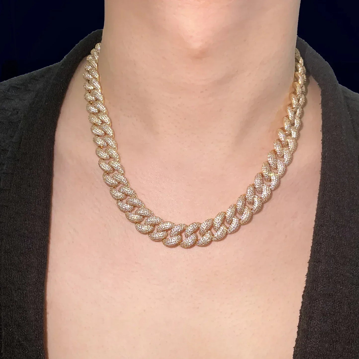 14mm Iced Out Cuban Chain Necklace with Copper and Zircon Stones - CaratixJewelry