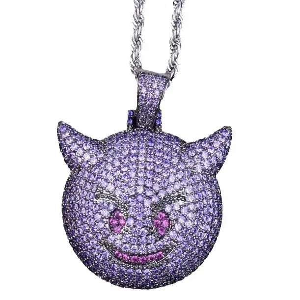 Iced Out Purple Devil Emoji Pendant Premium Copper CZ Demon Time Jewelry | Viral Hip Hop Bling | Caratix - CaratixJewelry