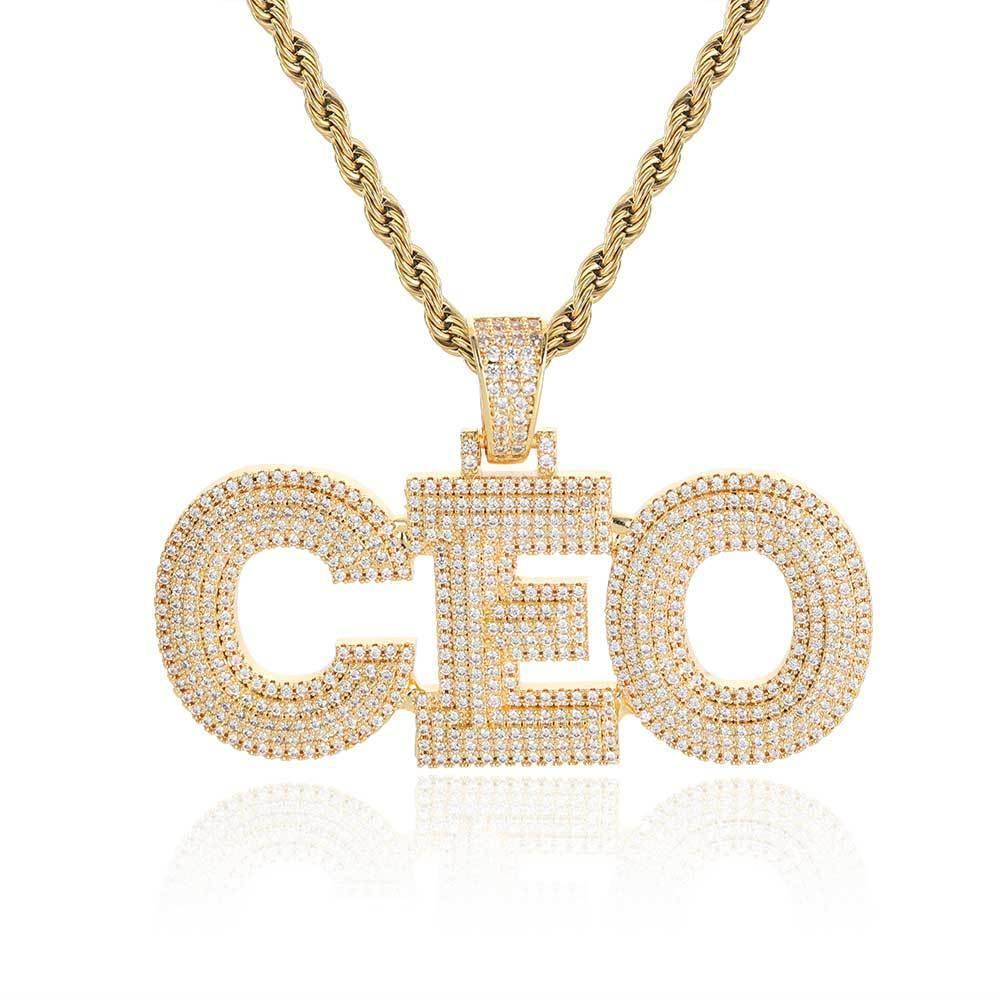 DIY 3-Layer Letter Pendant Necklace with Copper Frame and Full Zircon Stones for Men and Women | Caratix Jewelry - CaratixJewelry