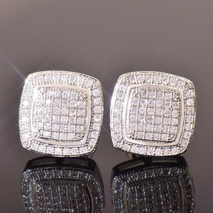 925 Sterling Silver Double Layer Square Stud Earrings with Zircon | Hip Hop Fashion Jewelry | Caratix Jewelry - CaratixJewelry