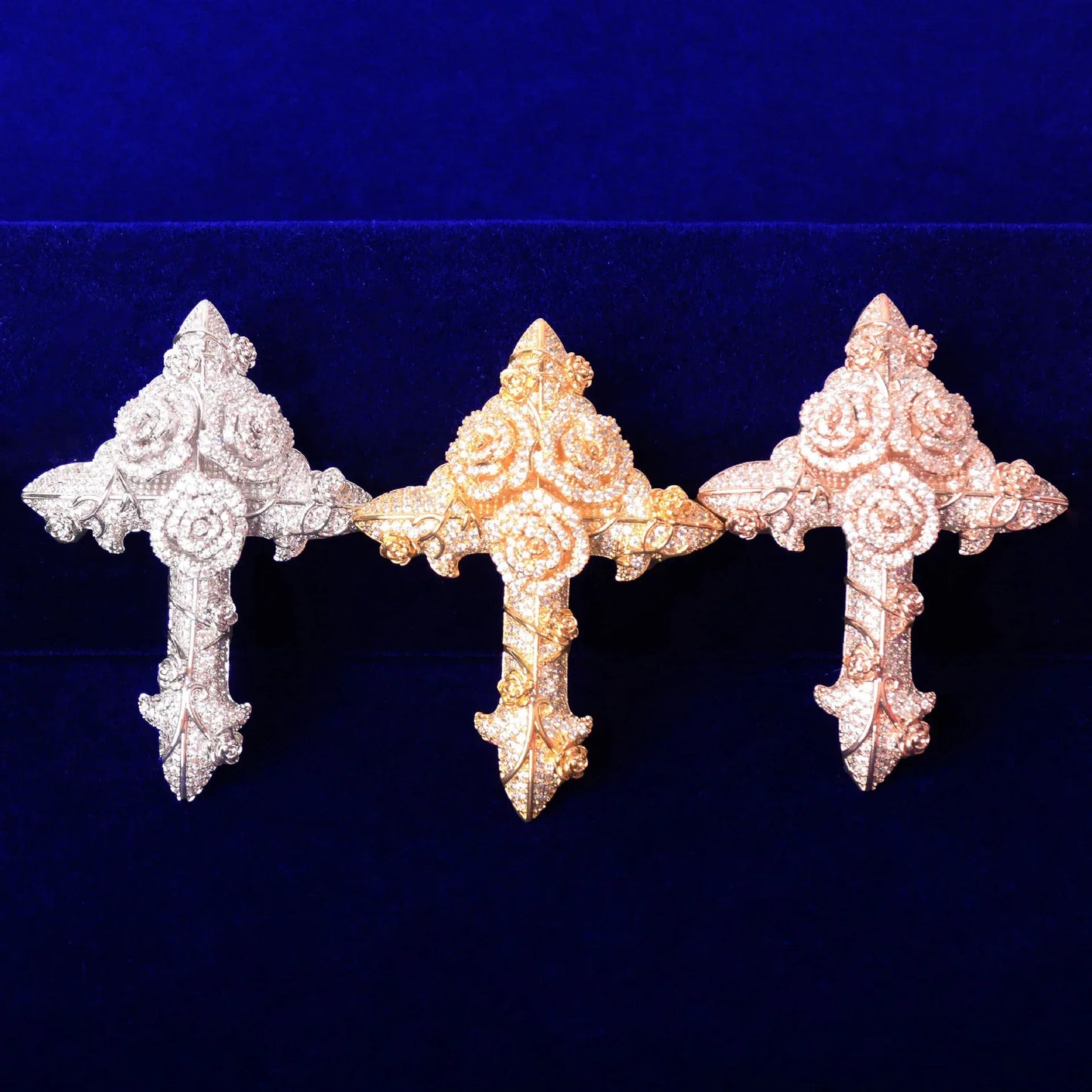 Luxury Iced Out Rose Cross Pendant for Men | Hip Hop Floral Faith Necklace | Premium Copper CZ Jewelry | Artistic Streetwear Bling | Caratix - CaratixJewelry