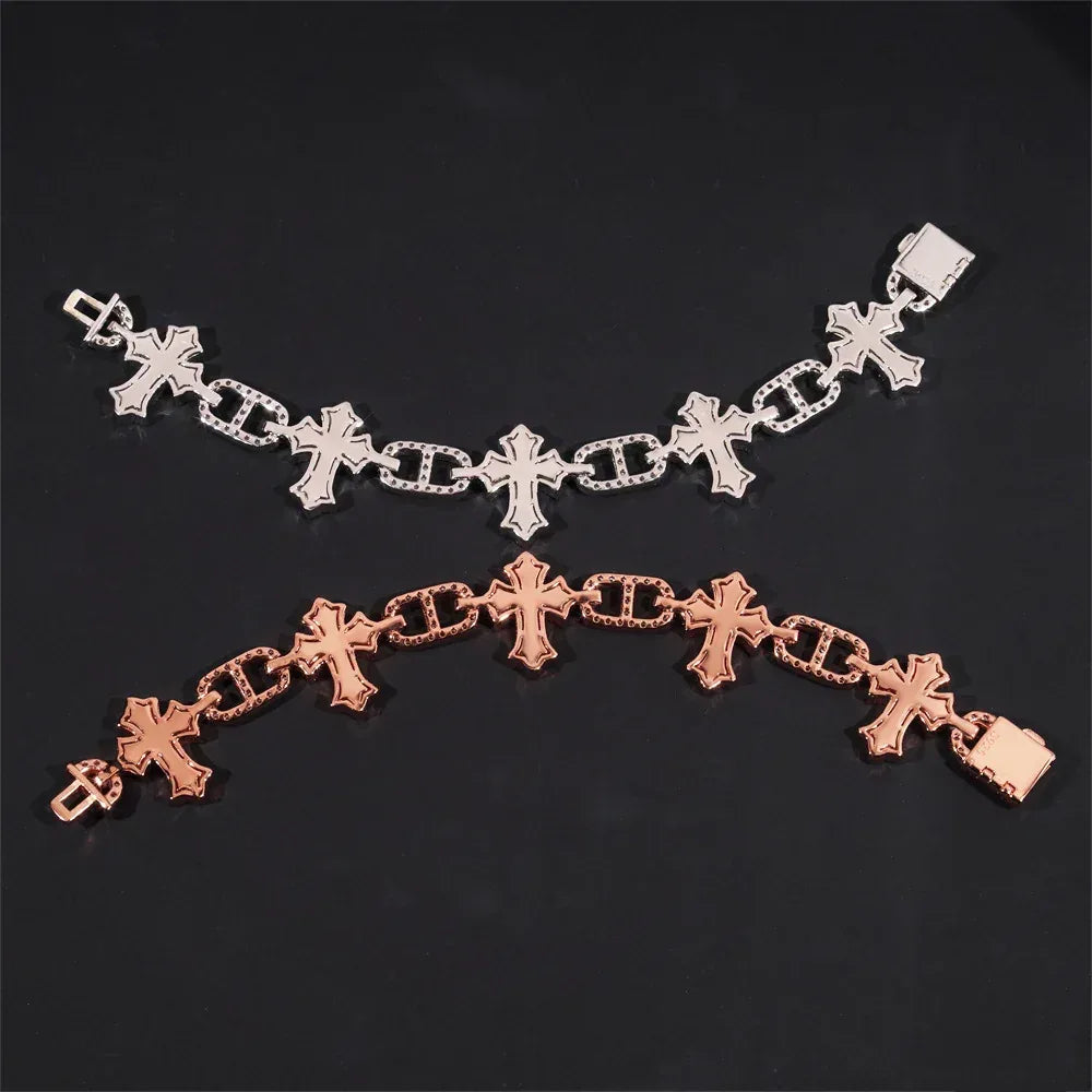 Moissanite Cross Cuban Link Bracelet with Box Clasp – S925 Sterling Silver Iced-Out Hip Hop Streetwear Jewelry - CaratixJewelry