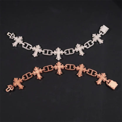 Moissanite Cross Cuban Link Bracelet with Box Clasp – S925 Sterling Silver Iced-Out Hip Hop Streetwear Jewelry - CaratixJewelry