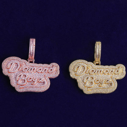 Iced Out " Boyz" Letter Pendant | Men's Real Copper CZ Necklace - CaratixJewelry