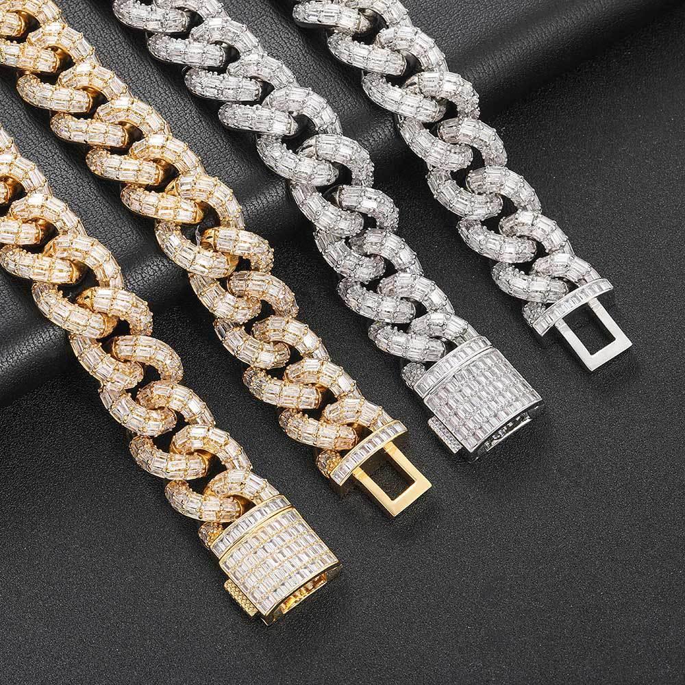 21mm Iced Out Cuban Link Chain Necklace Triple Row Zircon - CaratixJewelry