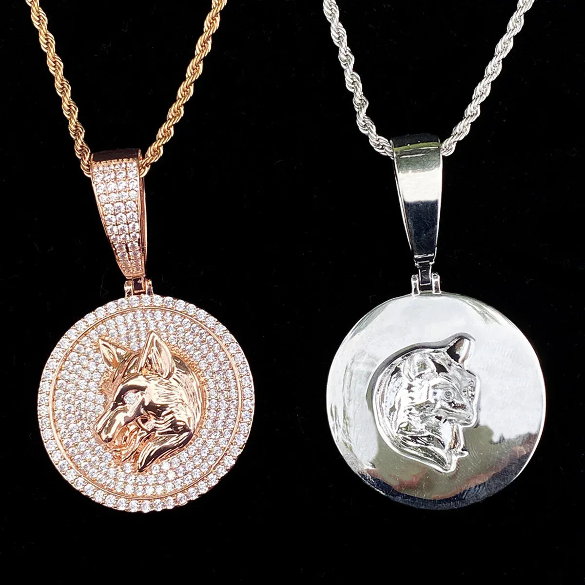 Iced Out Round Wolf Head Medallion | Men's Real Copper CZ "Alpha" Necklace | - CaratixJewelry