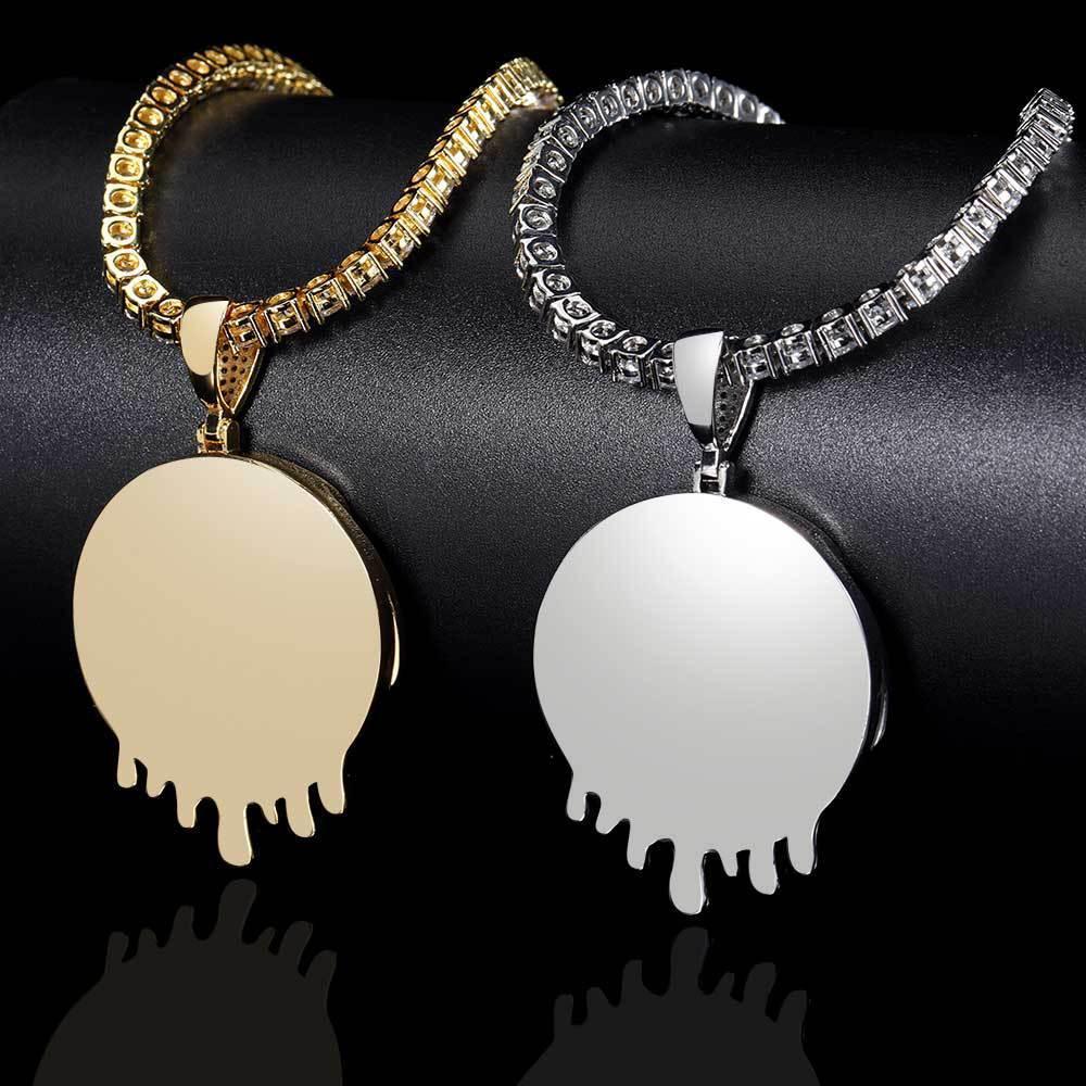 Custom Geometric Water Drop Photo Frame Pendant Necklace with Micro-Pave Zircon Stones | Caratix Jewelry - CaratixJewelry