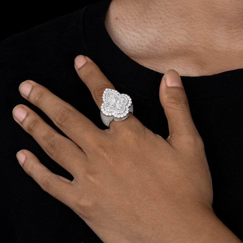 Iced Out Moissanite Flower Ring S925 Hip Hop Men | Caratix