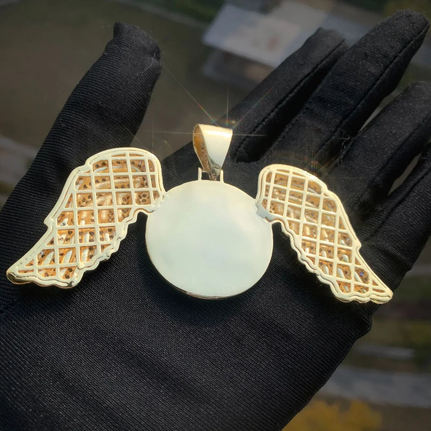 Wing Photo Pendant Necklace | Iced Out CZ Custom Picture DIY Couple Jewelry - CaratixJewelry