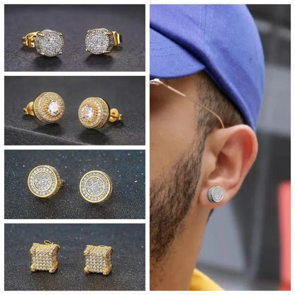 Iced Out Hip Hop Studs - Square & Round CZ Earrings for Men