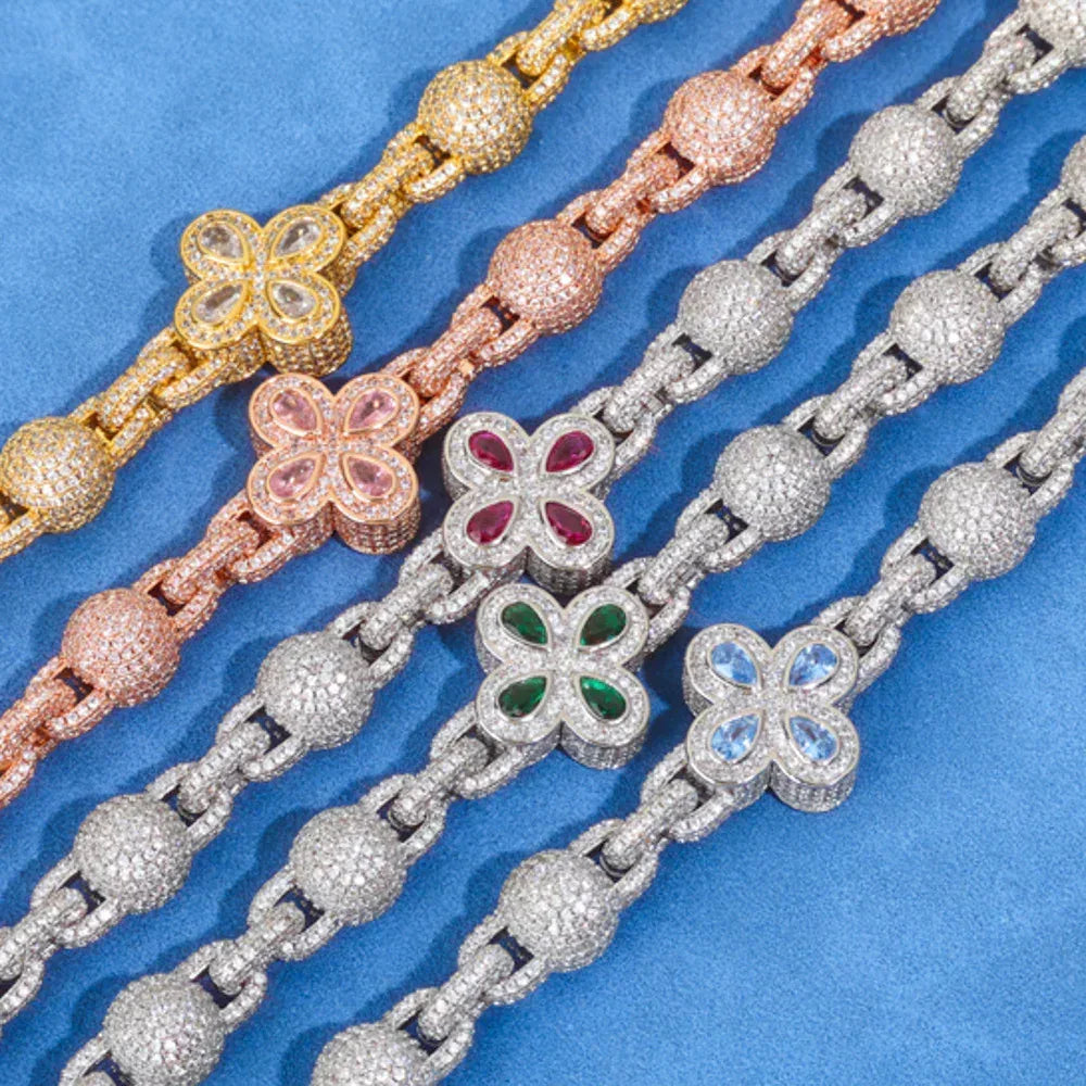 Custom 10mm Color Gemstone Ball Chain | Fully Iced Clasp Hip Hop Bling | Caratix - CaratixJewelry