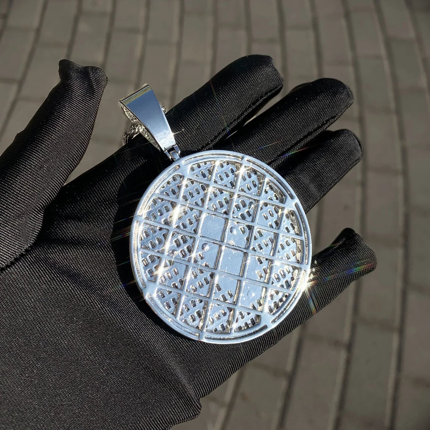 Iced Out Double Gun Cross Round Pendant Necklace – Hip Hop Step-Cut CZ Copper Jewelry - CaratixJewelry