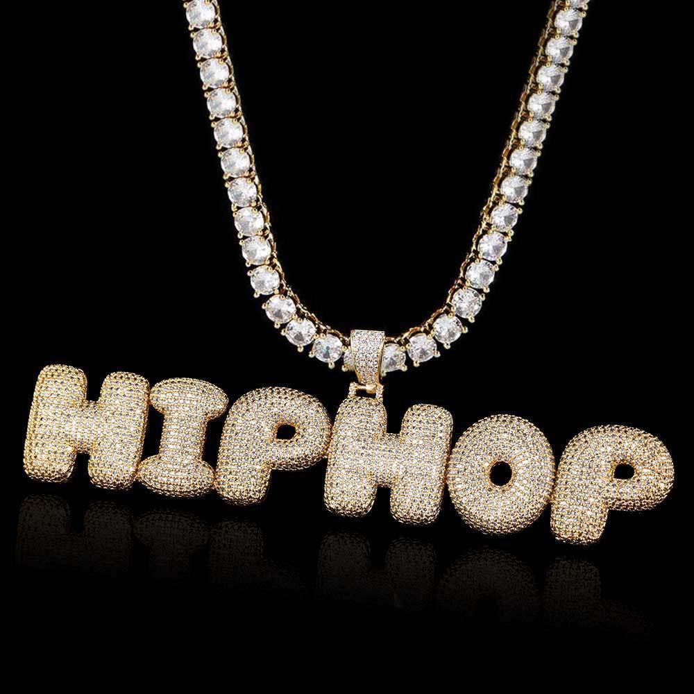 Bubble Letter Pendant Necklace with Micro-Pave Zircon for Men | Creative Hip Hop Jewelry | Caratix Jewelry - CaratixJewelry