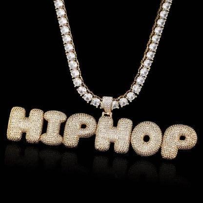 Bubble Letter Pendant Necklace with Micro-Pave Zircon for Men | Creative Hip Hop Jewelry | Caratix Jewelry - CaratixJewelry