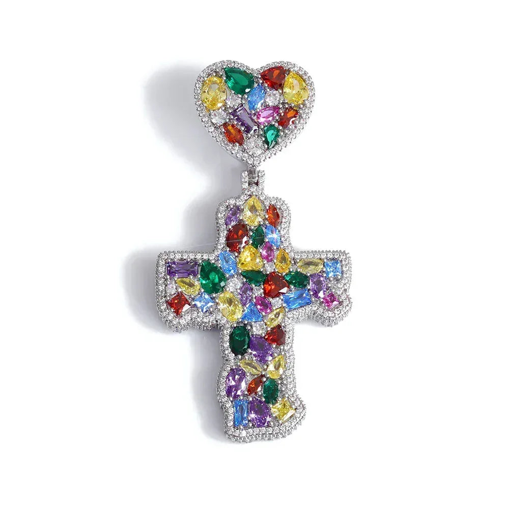 Iced Out Colorful Zircon Cross Pendant Necklace Hip Hop Jewelry for Men | Caratix Jewelry - CaratixJewelry