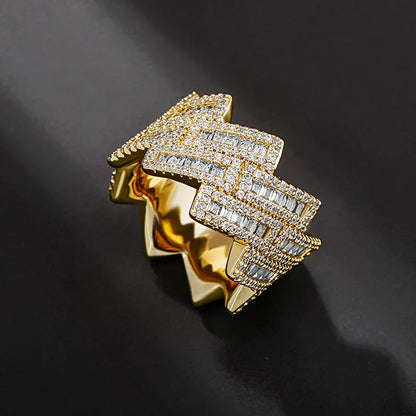 24mm Giant Iced Out Rhombus Ring | Solid Back Heavyweight Bling | Caratix