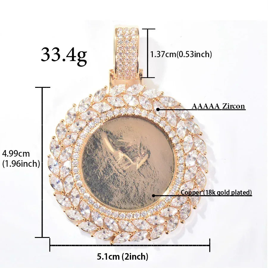 Marquise CZ Photo Pendant Necklace | Iced Out DIY Custom Picture Hip Hop Jewelry - CaratixJewelry