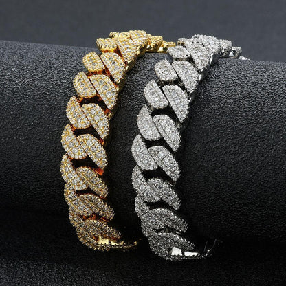 14mm Iced-Out Cuban Link Bracelet with Zircon and Flip Clasp - CaratixJewelry