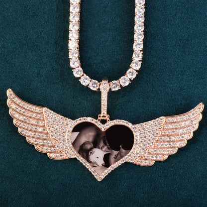 Heart Wing Photo Pendant | Iced Out CZ Custom Picture Hip Hop DIY Jewelry - CaratixJewelry