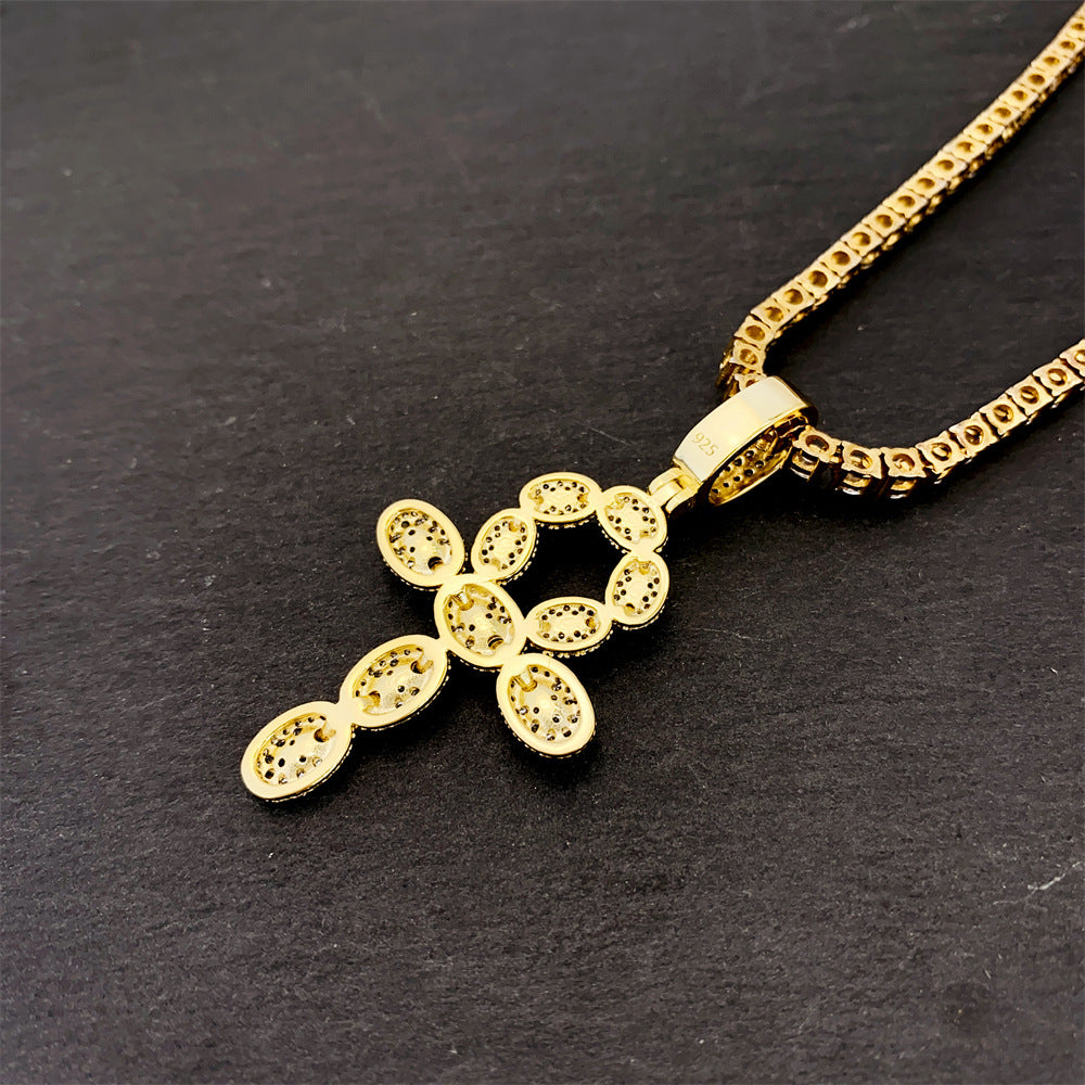Iced Out Cross Pendant | Men's Gold Plated Hip Hop Cross Necklace | Caratix