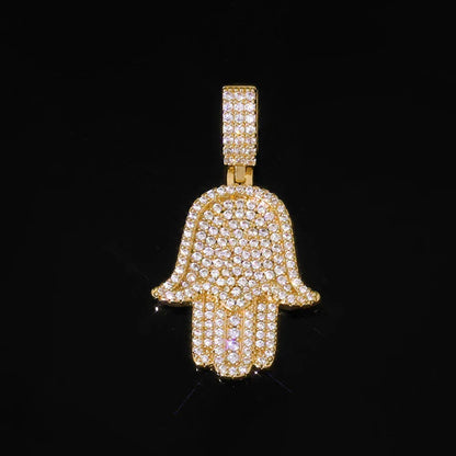 Iced Out Hand of Fatima Pendant Copper Zircon Iced Out Pendants for Men | Caratix Jewelry - CaratixJewelry