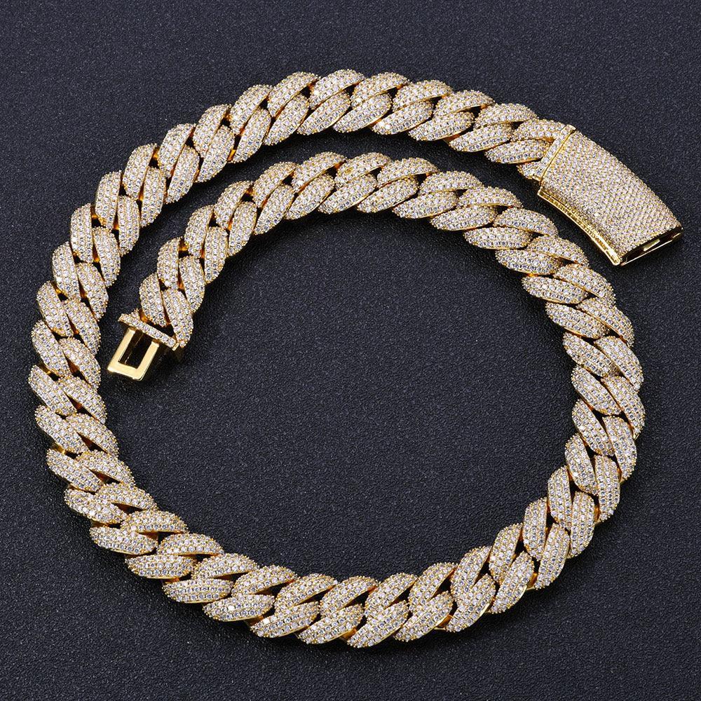 18mm Three-Row Cuban Chain Necklace with Zircon Stones - CaratixJewelry