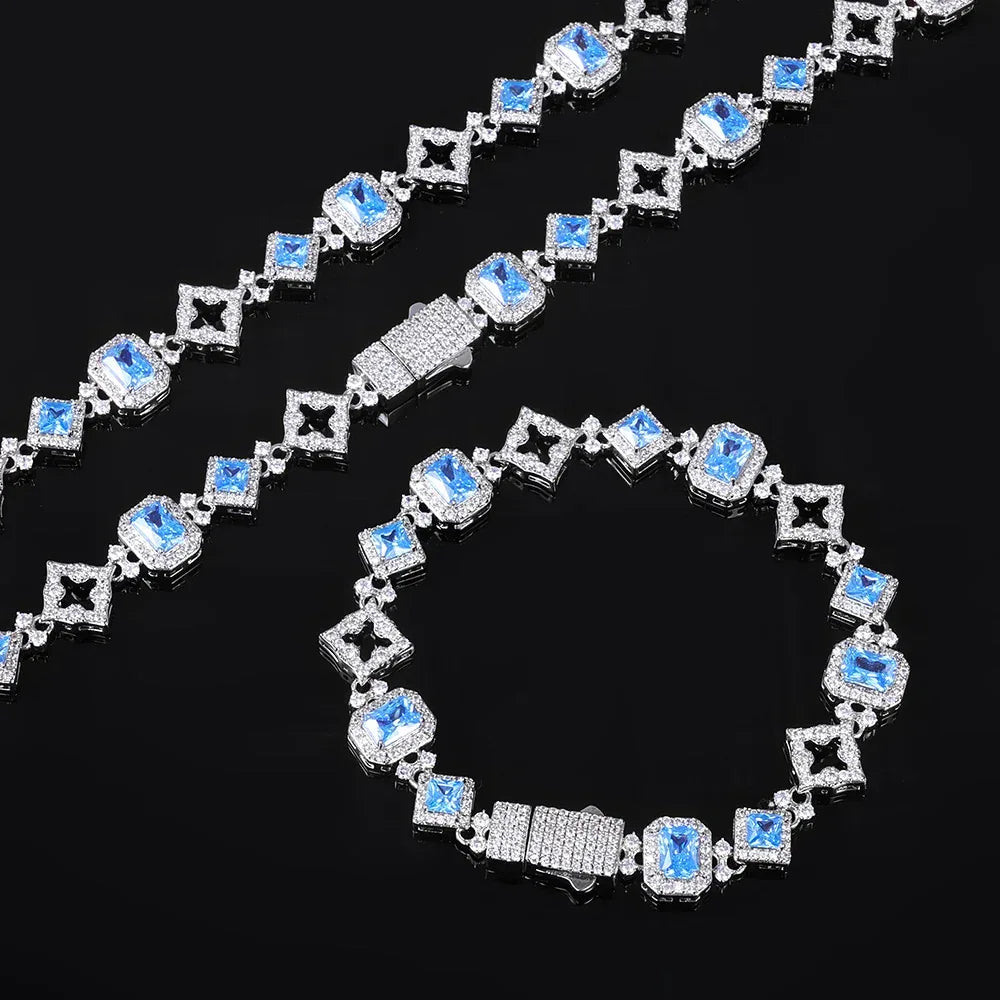 Geometric Blue Zircon Hip Hop Bracelet Rapper Iced Out Chain Style for Women | Caratix Jewelry - CaratixJewelry