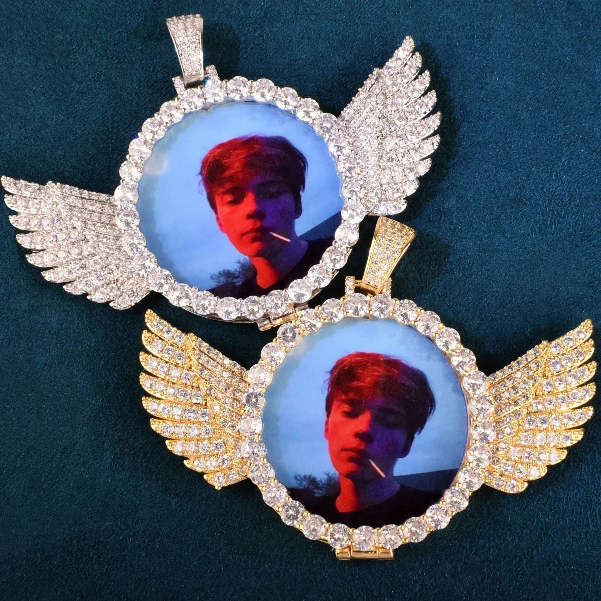 Wing Flip-Open Photo Pendant | CZ Iced Out DIY Custom Picture Hip Hop Necklace - CaratixJewelry