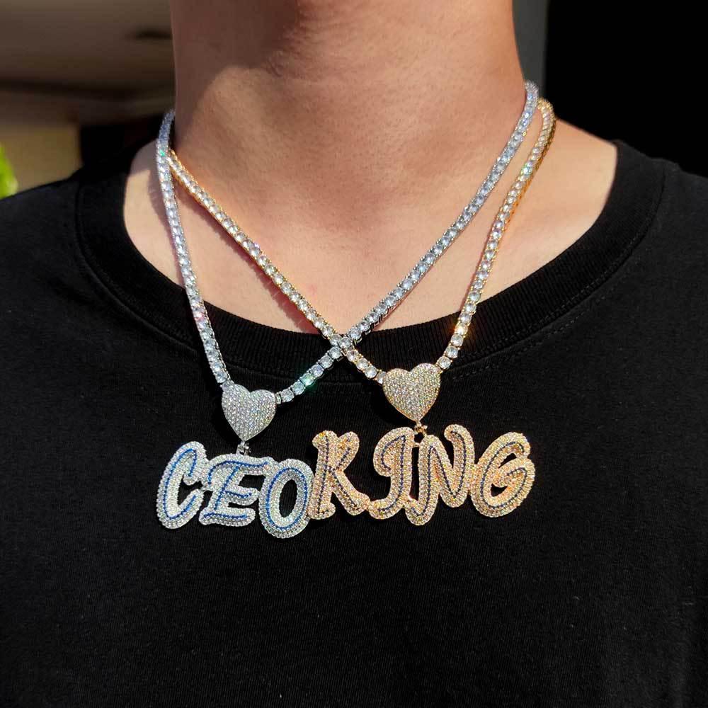 Creative Heart Lock and Calligraphy Letter Pendant Necklace with Micro-Pave Zircon for Men | Caratix Jewelry - CaratixJewelry