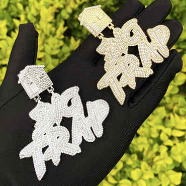 Iced Out "BIG TRAP" Text Pendant | Women's Trap Queen Necklace - CaratixJewelry