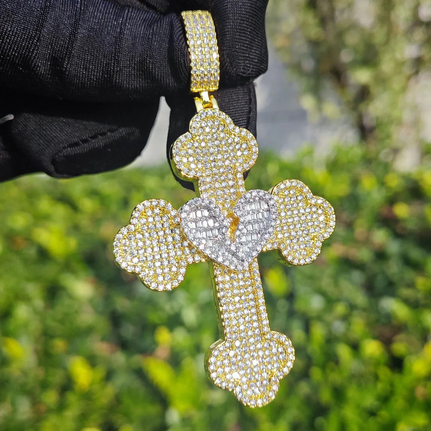 Broken Heart Cross Pendant Necklace – Hip Hop CZ Trendy - CaratixJewelry