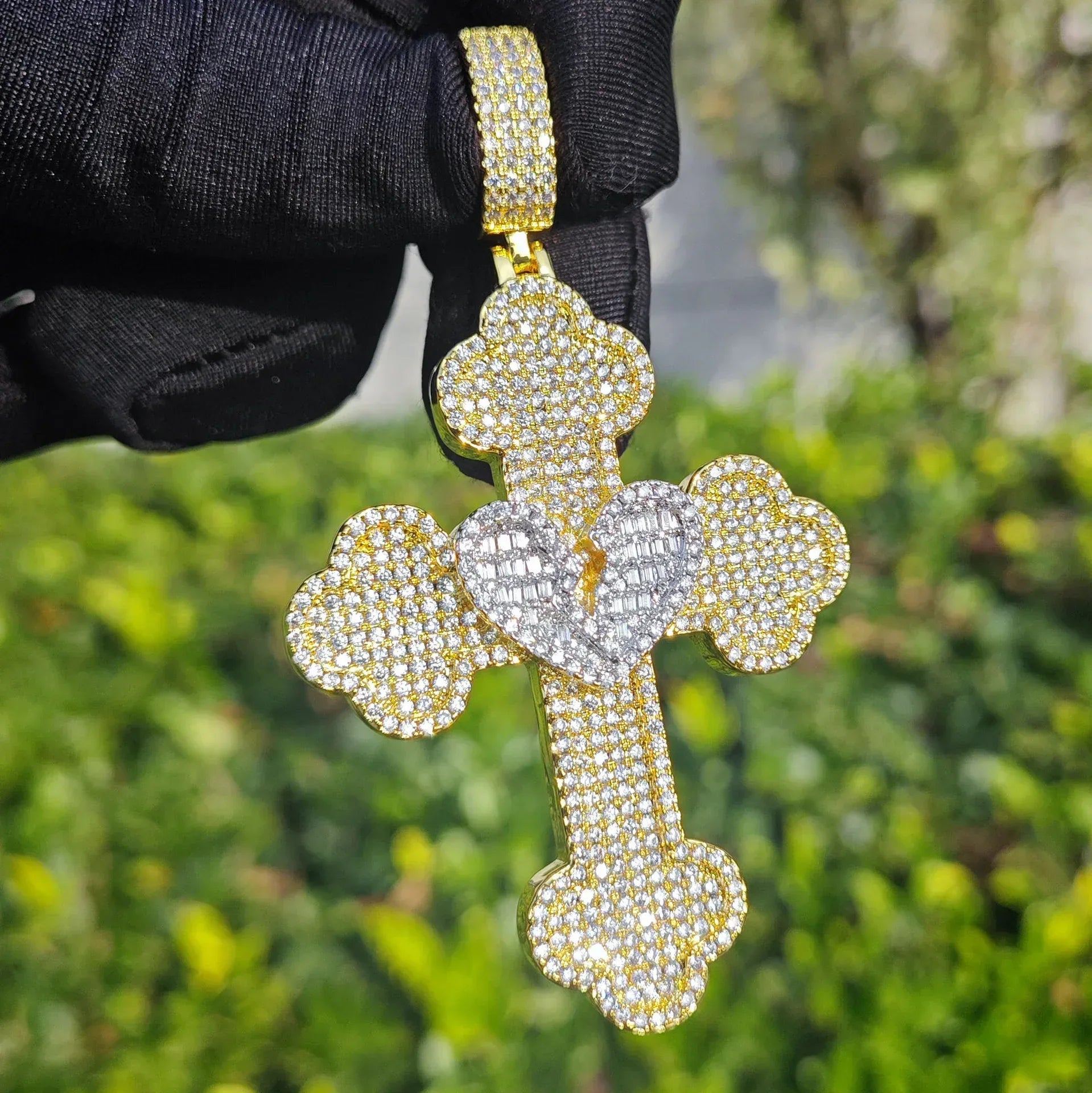 Broken Heart Cross Pendant Necklace – Hip Hop CZ Trendy - CaratixJewelry