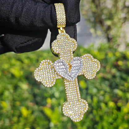 Broken Heart Cross Pendant Necklace – Hip Hop CZ Trendy - CaratixJewelry