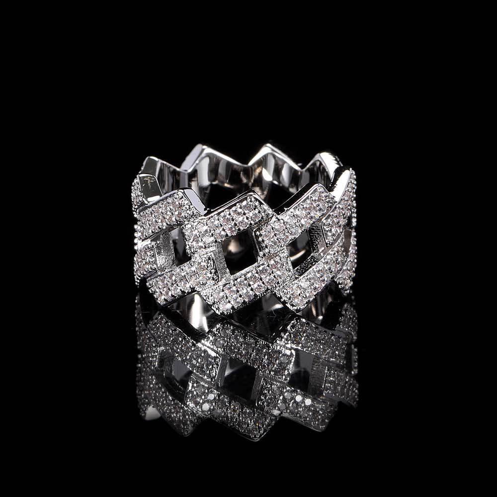 14mm -Shaped Cuban Ring with Double Row Zircon Stones and 18K Gold Plating for Men | Trendy Hip Hop Jewelry | Caratix Jewelry - CaratixJewelry