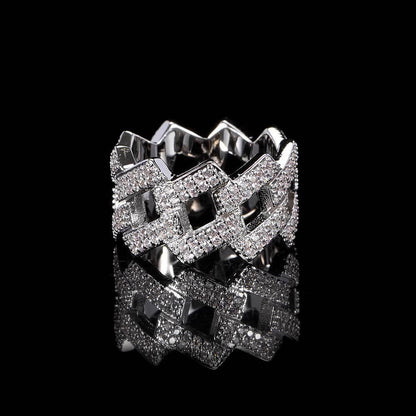 14mm -Shaped Cuban Ring with Double Row Zircon Stones and 18K Gold Plating for Men | Trendy Hip Hop Jewelry | Caratix Jewelry - CaratixJewelry