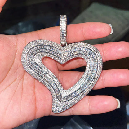 Large Hollow Heart Pendant Necklace | CZ Hip Hop Minimalist Fashion Jewelry - CaratixJewelry