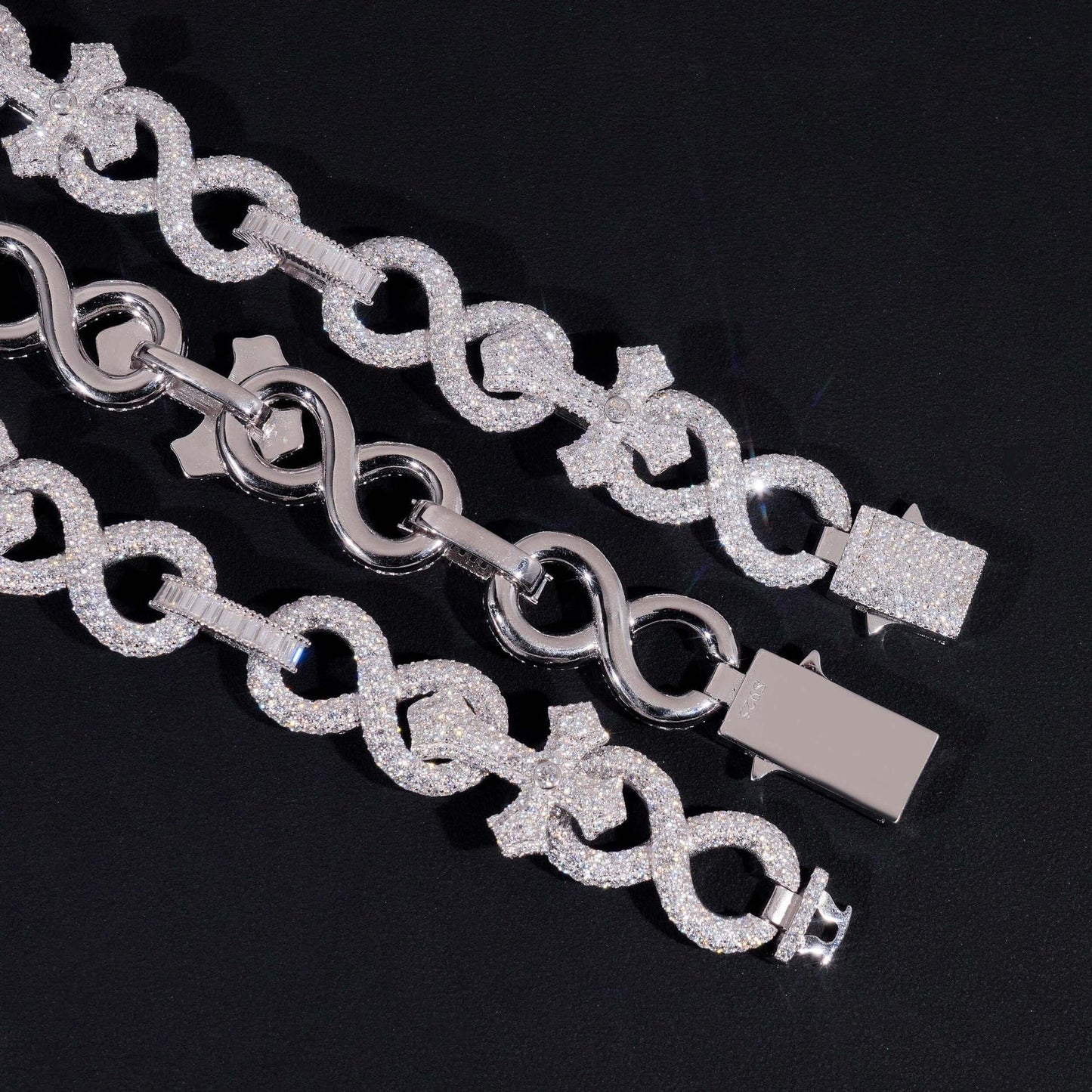 17mm Moissanite Cross Cuban Link Bracelet with Figure-8 Clasp – S925 Sterling Silver Iced-Out Hip Hop Streetwear Jewelry - CaratixJewelry