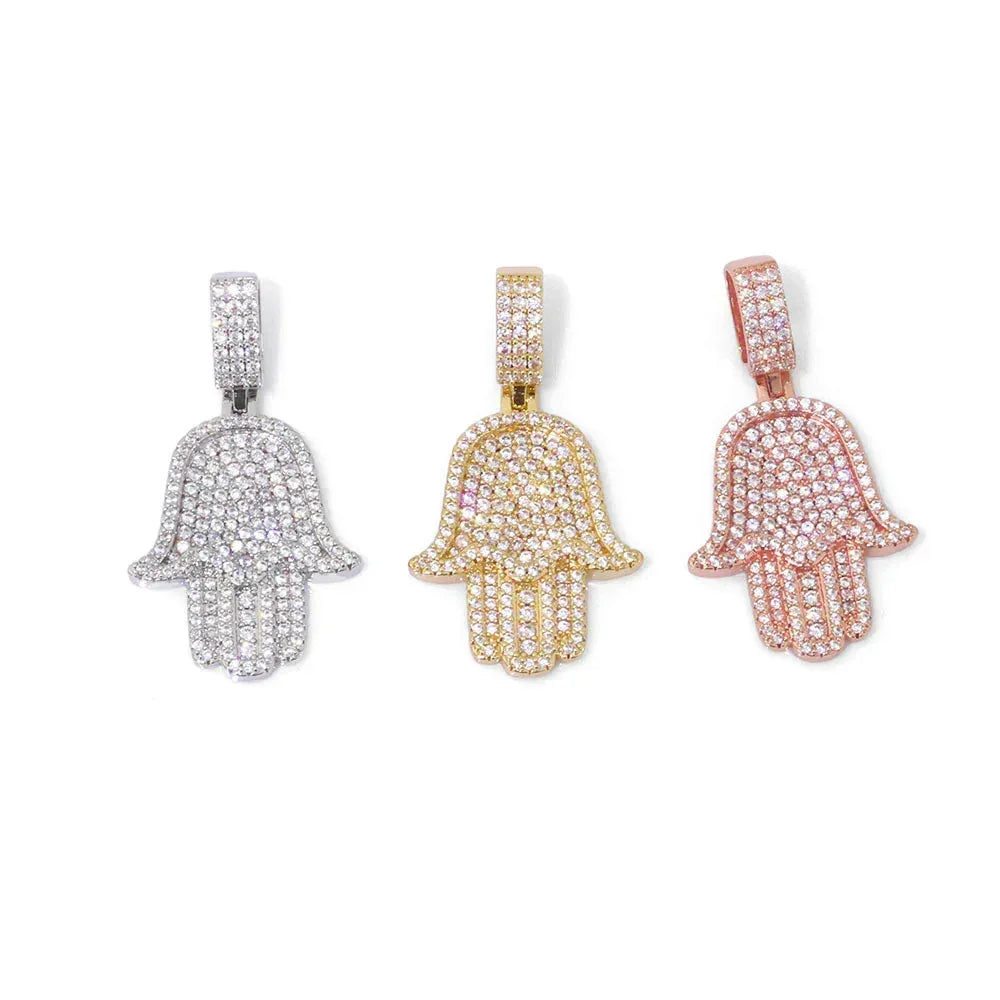 Iced Out Hand of Fatima Pendant Copper Zircon Iced Out Pendants for Men | Caratix Jewelry - CaratixJewelry