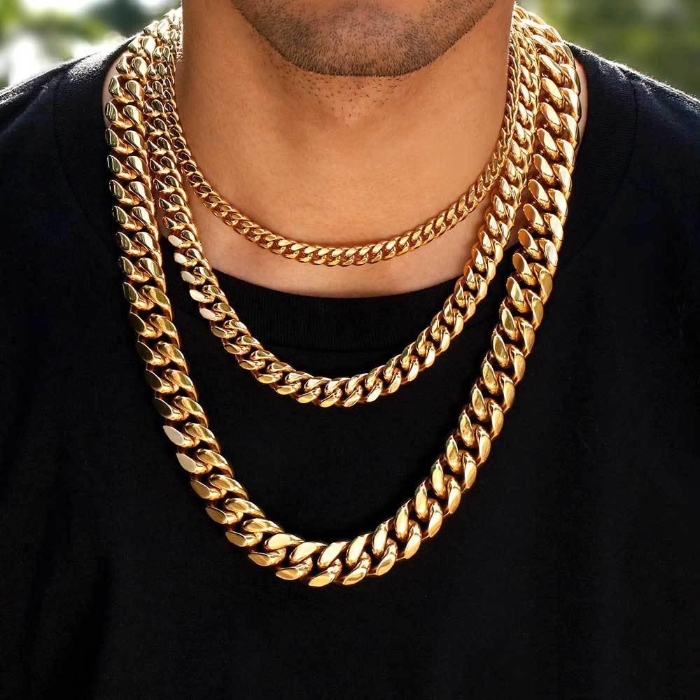 Stainless Steel Miami Cuban Chain Zircon Necklace with Flip Lock for Men | Caratix Jewelry - CaratixJewelry