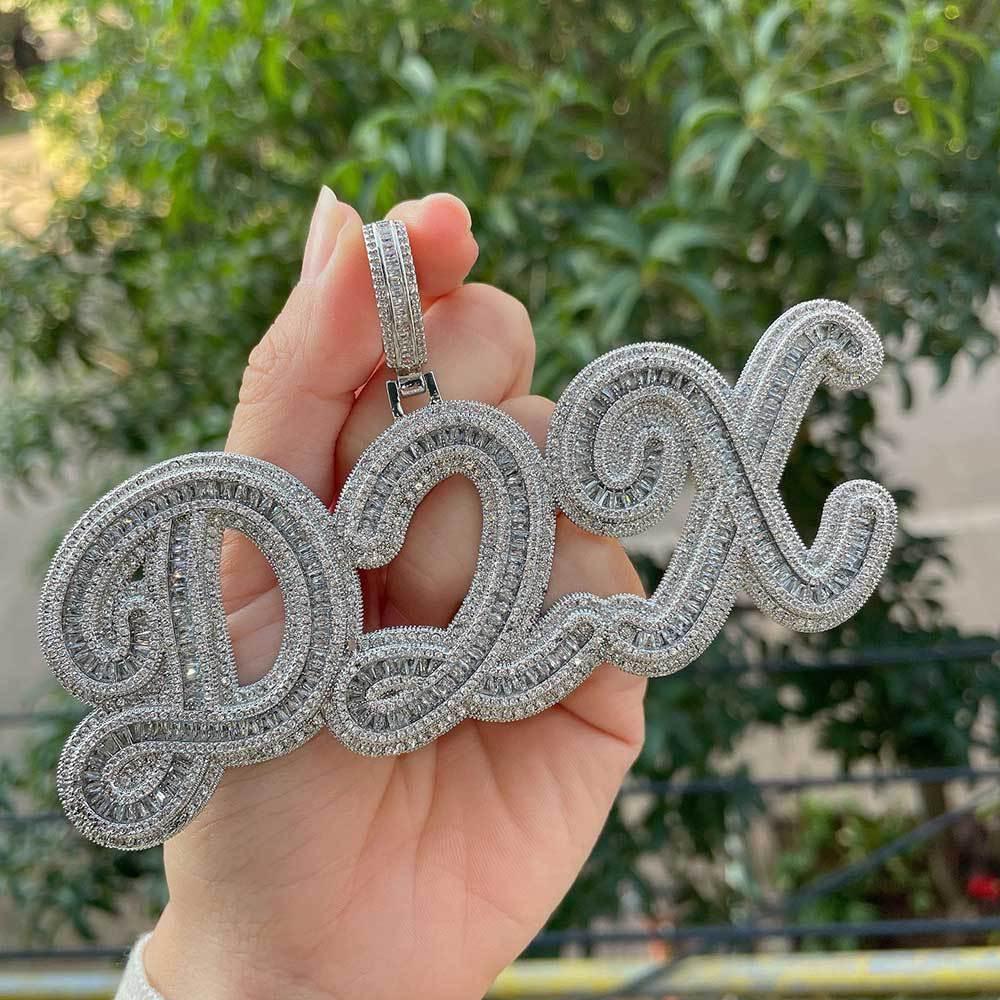 Round and Square Letter Pendant Necklace with Mixed Zircon Stones for Men and Women | Caratix Jewelry - CaratixJewelry